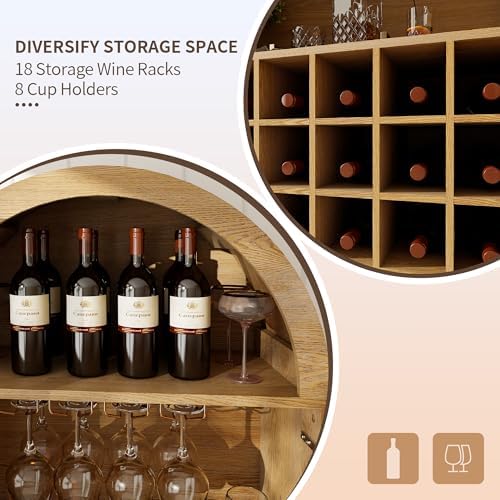 71 Oak Wine Bar Cabinet with Door and Glass Holder