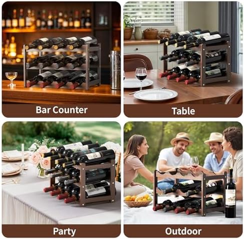 CAMOAT 3-Tier Bamboo Wine Rack for 12 Bottles