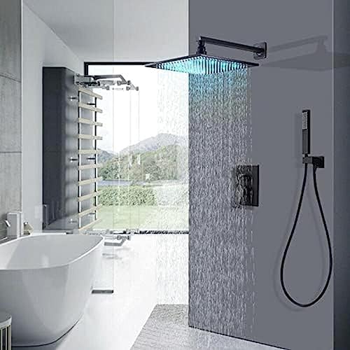 TECKI LED Rainfall Shower Faucet Combination Set with Handheld Sprayer Matte Black