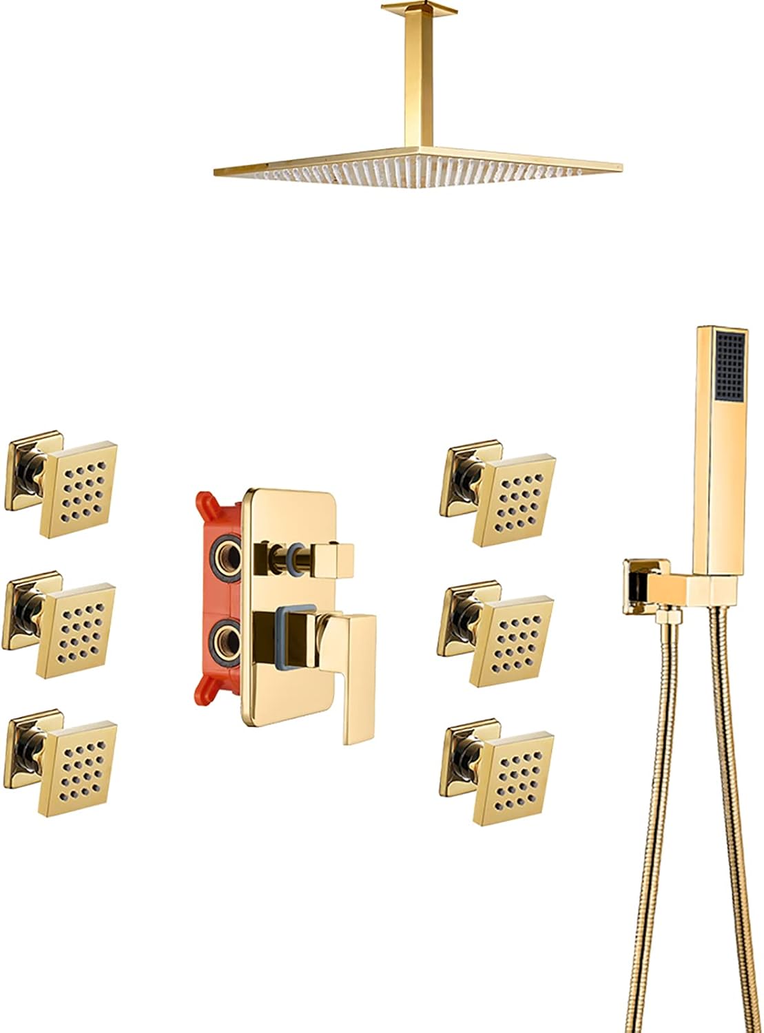 Gold Shower Faucet Set with 6 Body Spray Jets