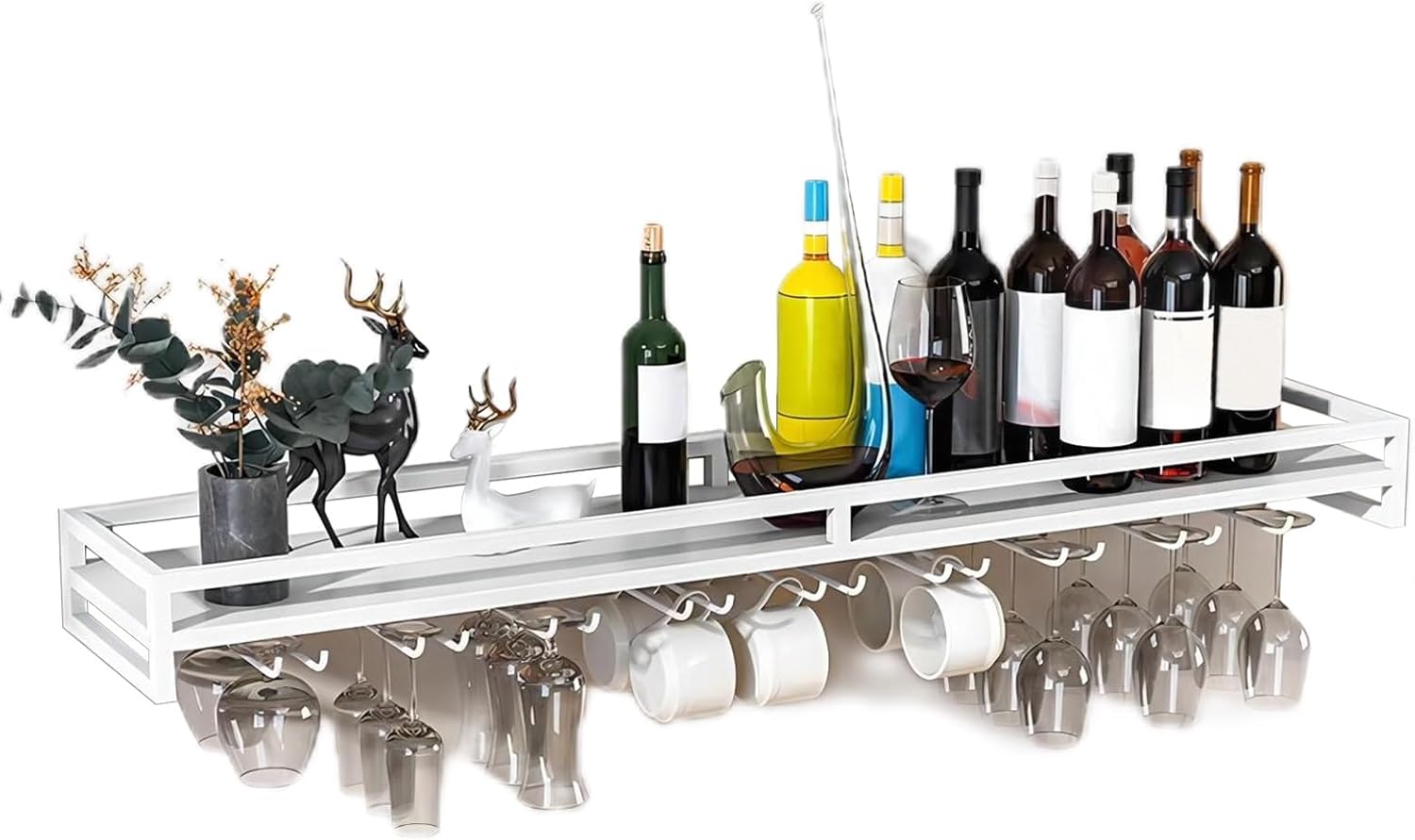 Wall Mounted Wine Rack with 9 Rows of Hooks