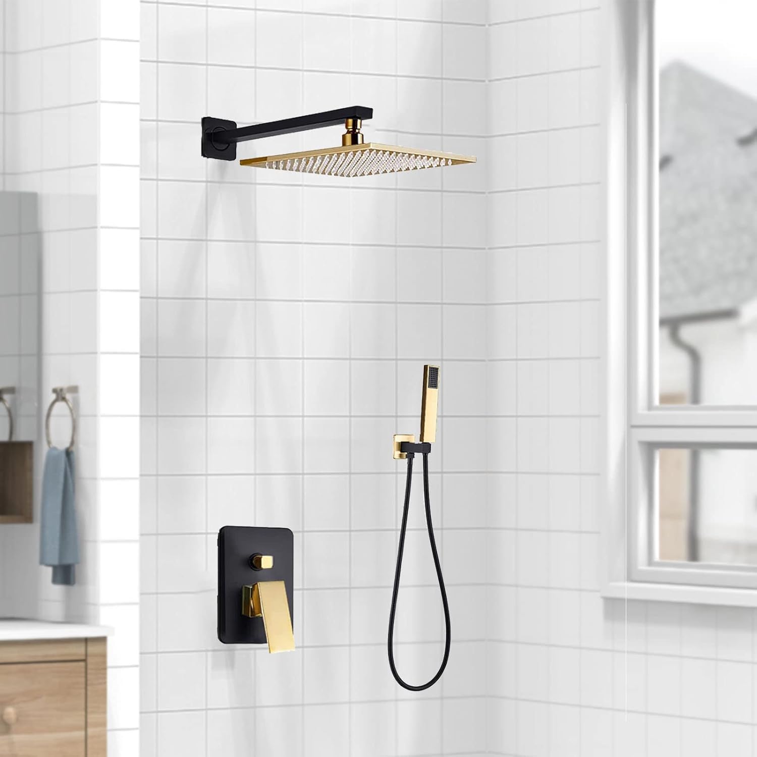 Black Gold Rain Shower System with Handheld 1