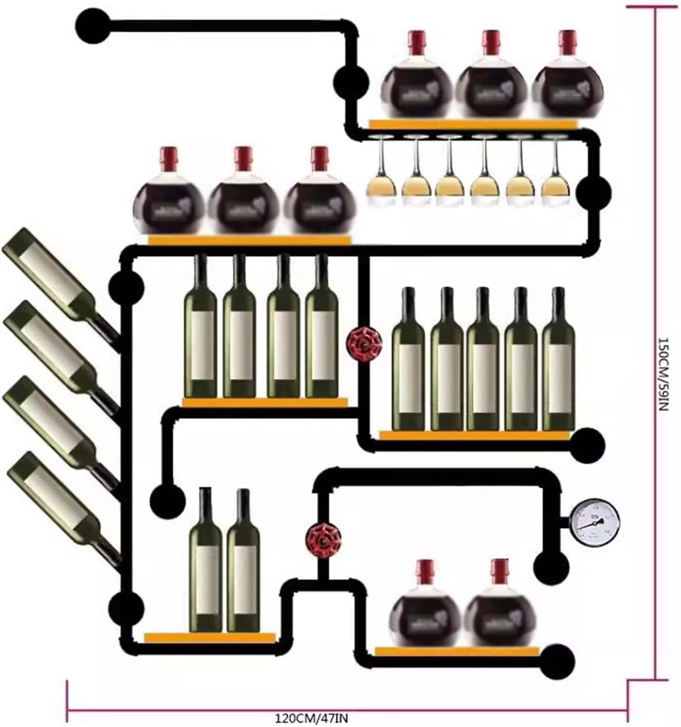 GRFIT Wall-Mounted Wine Rack Industrial Style Iron Decorative Shelf
