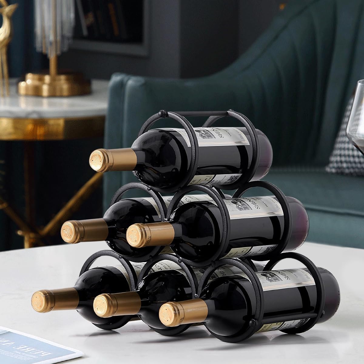 GeLive Triangle Wine Rack 6 Bottles Freestanding