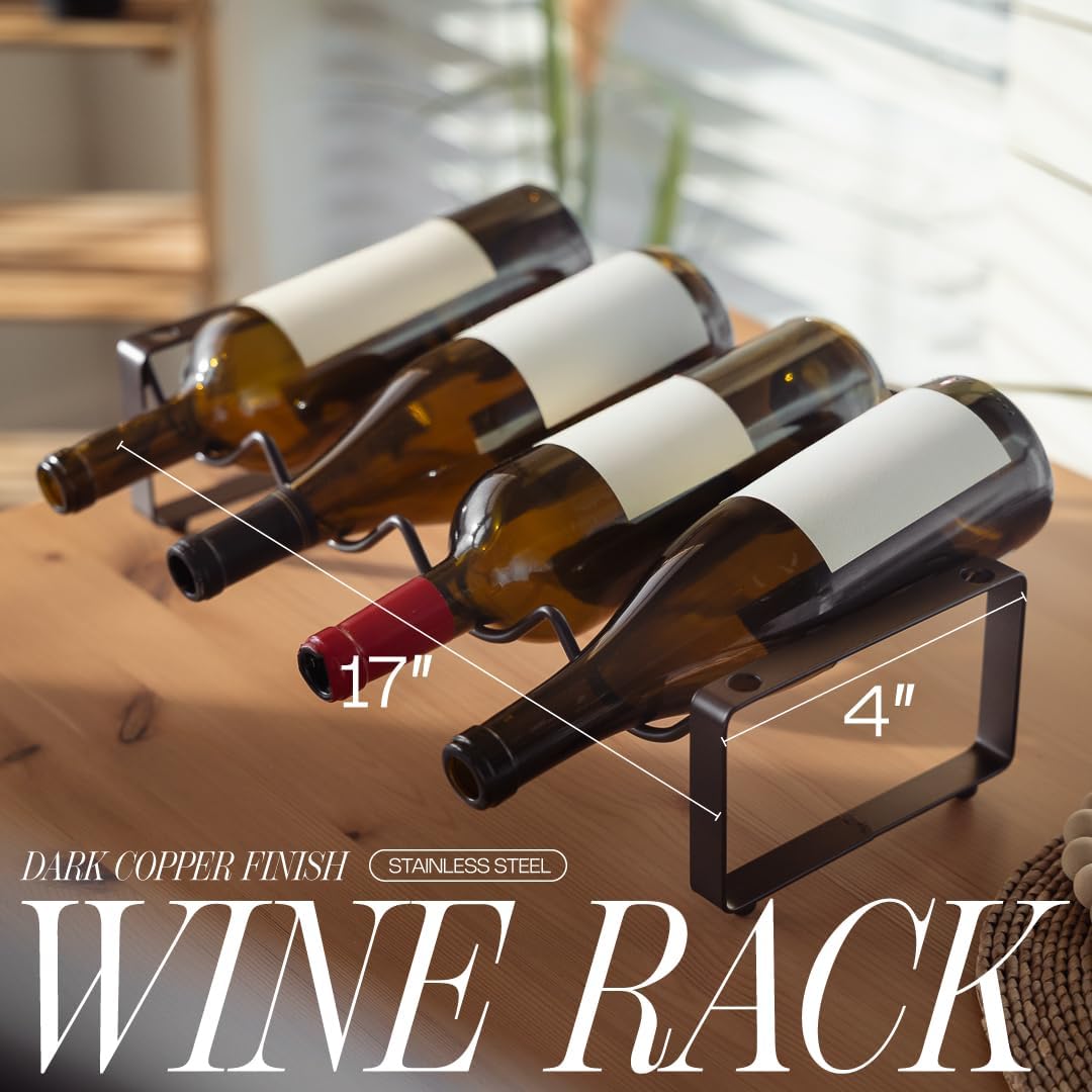 1-Tier Metal Wine Rack for Countertop - 4 Bottles Storage