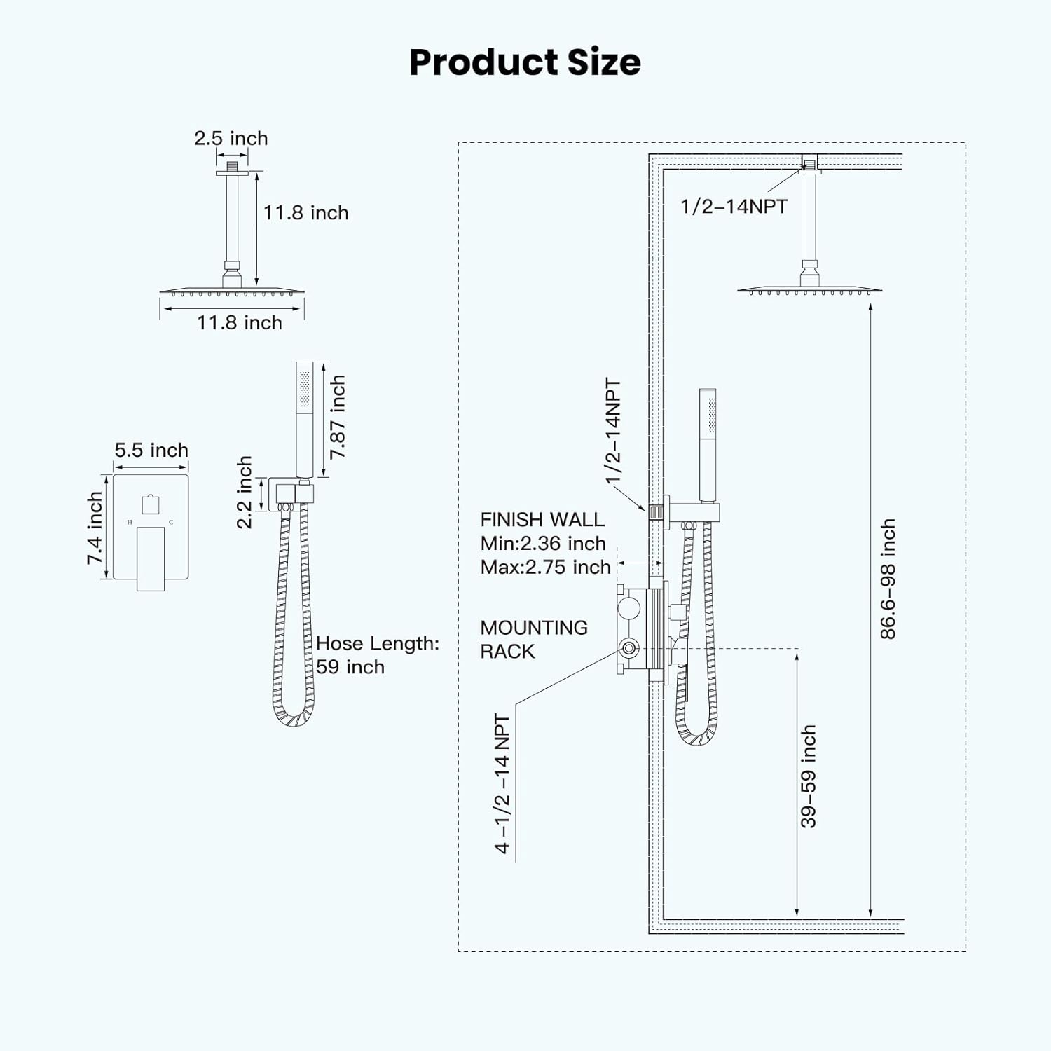 Gotonovo Chrome Polished Ceiling Mount Shower Faucet Set