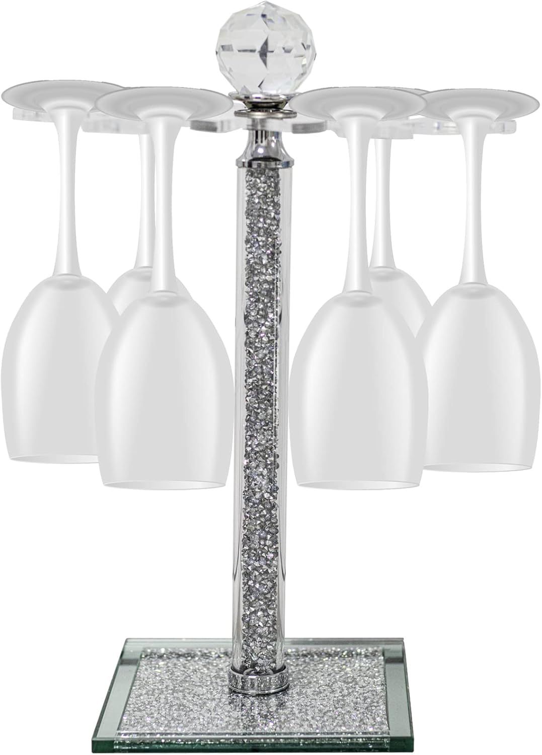 Crystal Wine Glass Holder with 6 Hooks and Crushed Diamonds