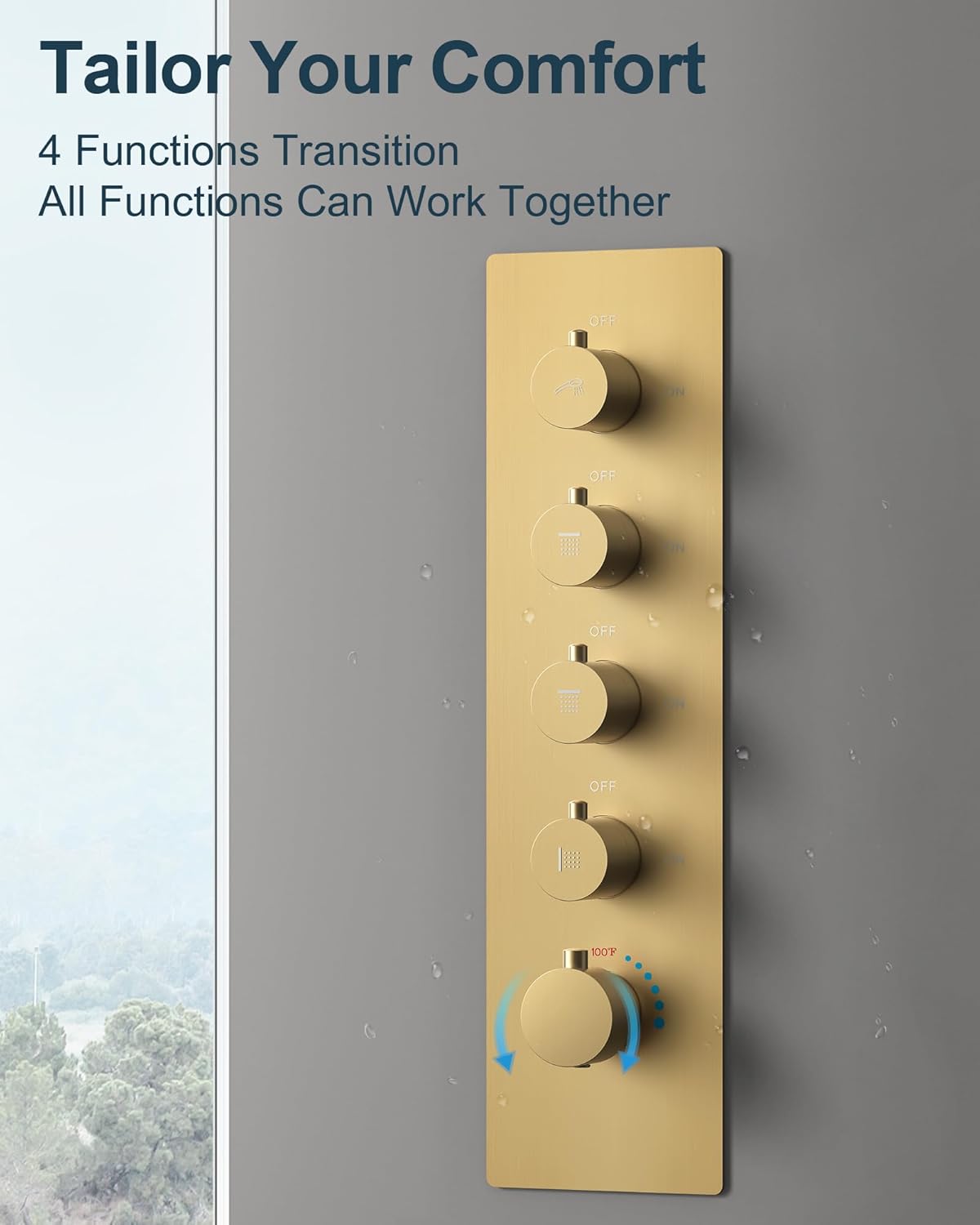 GRANDJOY Brushed Gold Thermostatic Shower System