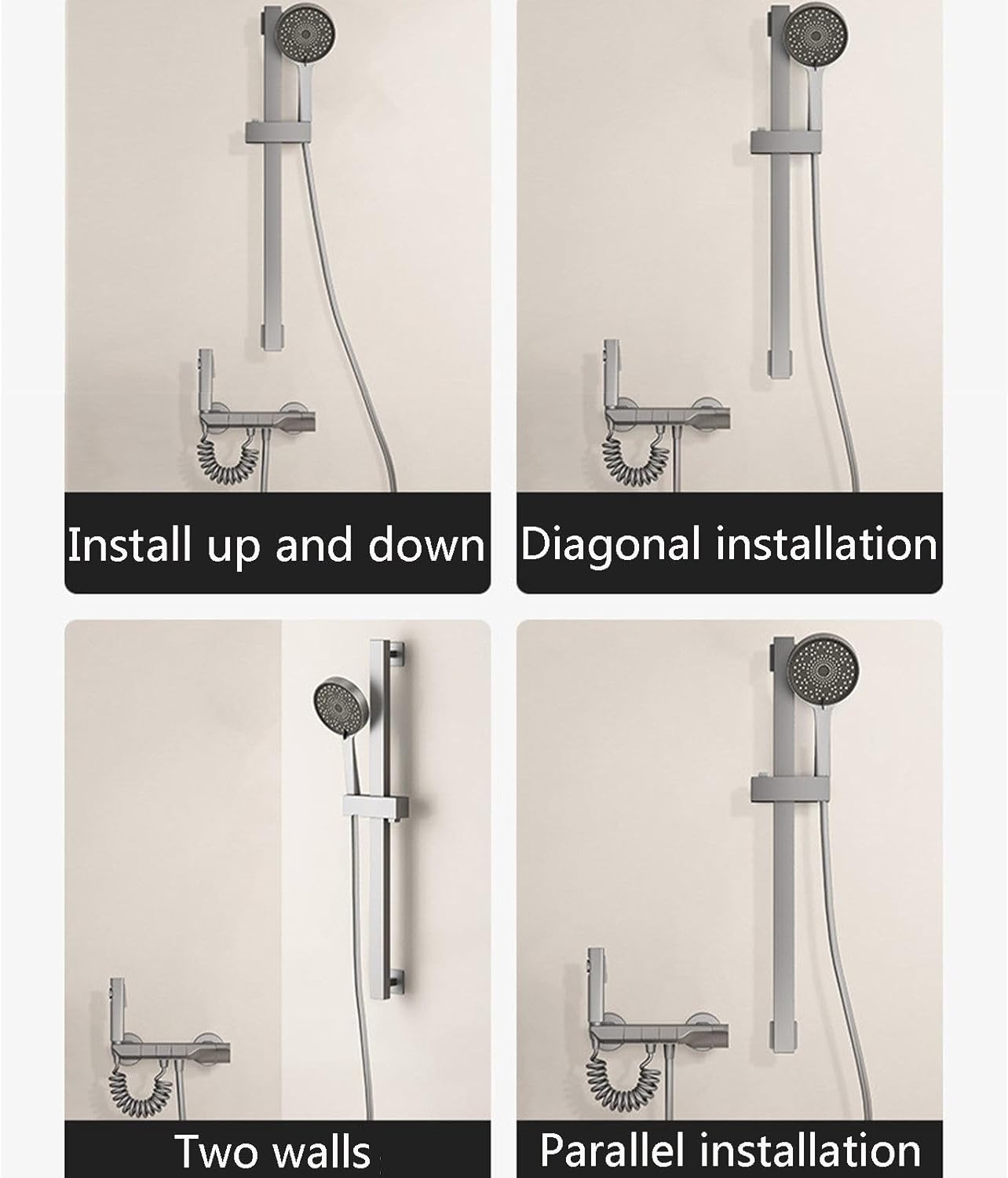 Piano Key Bathtub Faucet Set with 3 Functions Gray