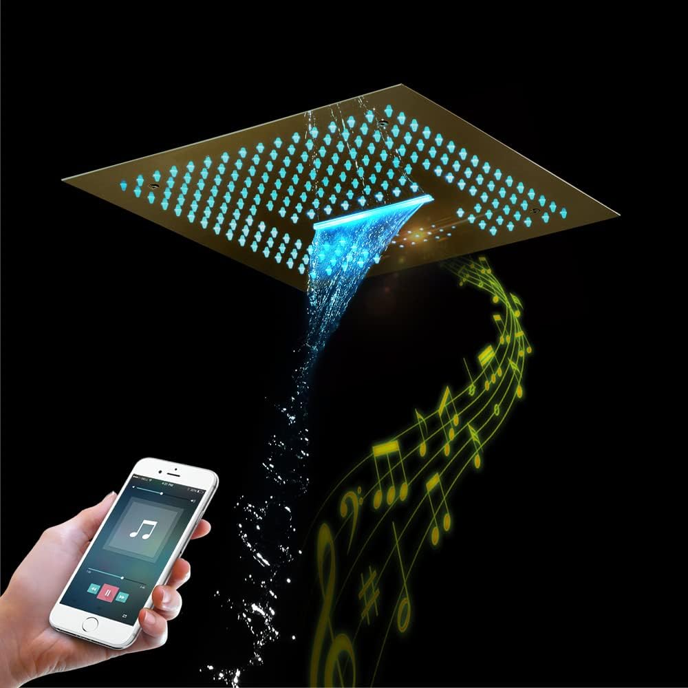 Bluetooth Music Shower Faucet Set with LED Light and 3-Speed Massage