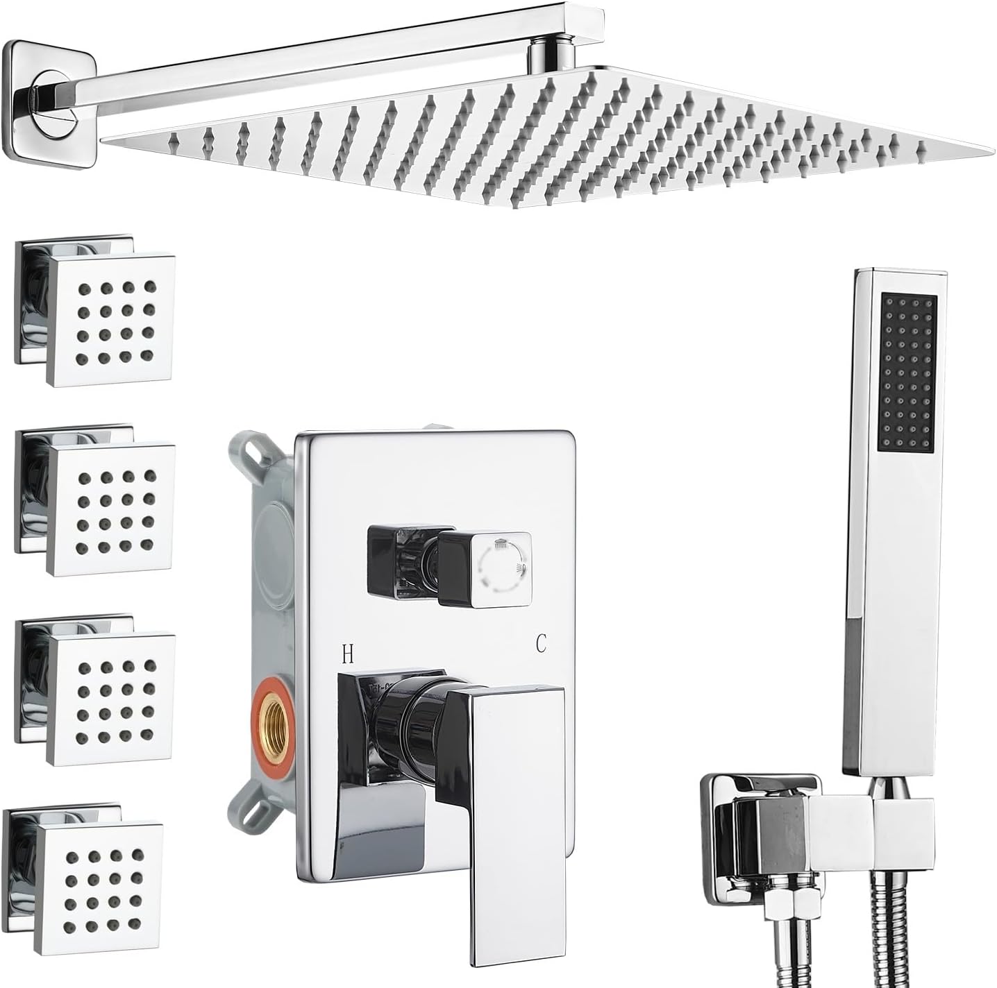 Shower Faucet Set with Body Jets Polished Chrome
