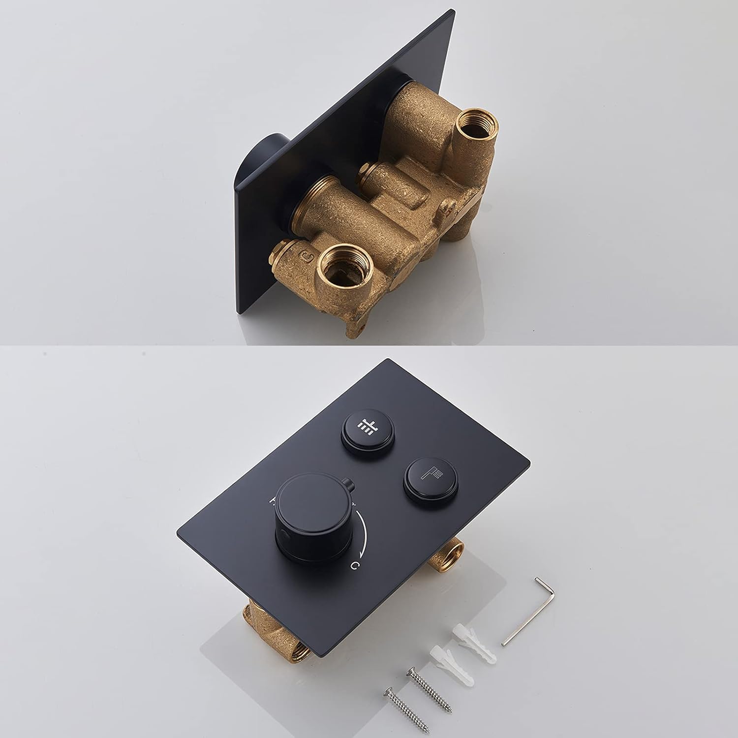 Brass Thermostatic Shower Faucet Set with Rain and Handheld Showers