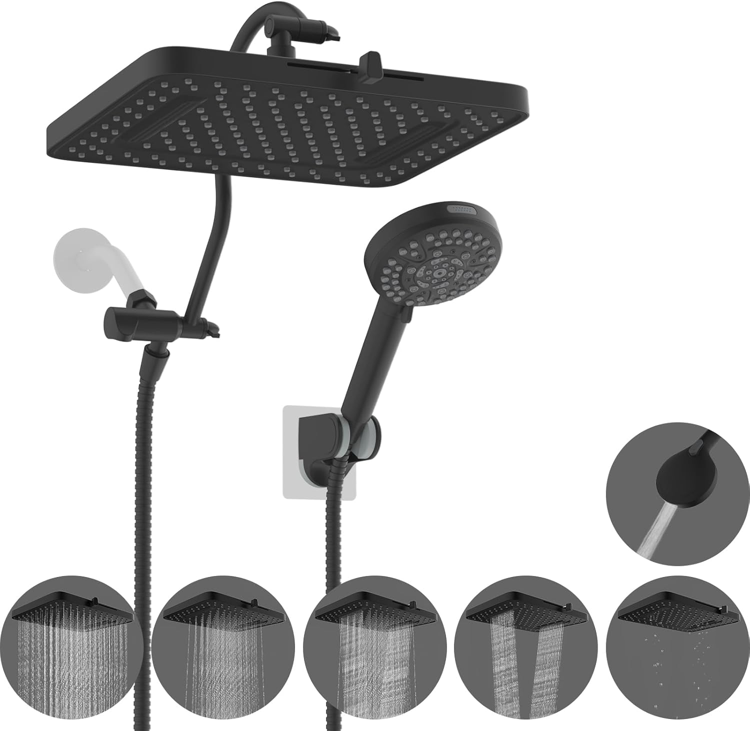 Hibbent 13 Rain Shower Head with 5 Modes and 12 Extension Arm