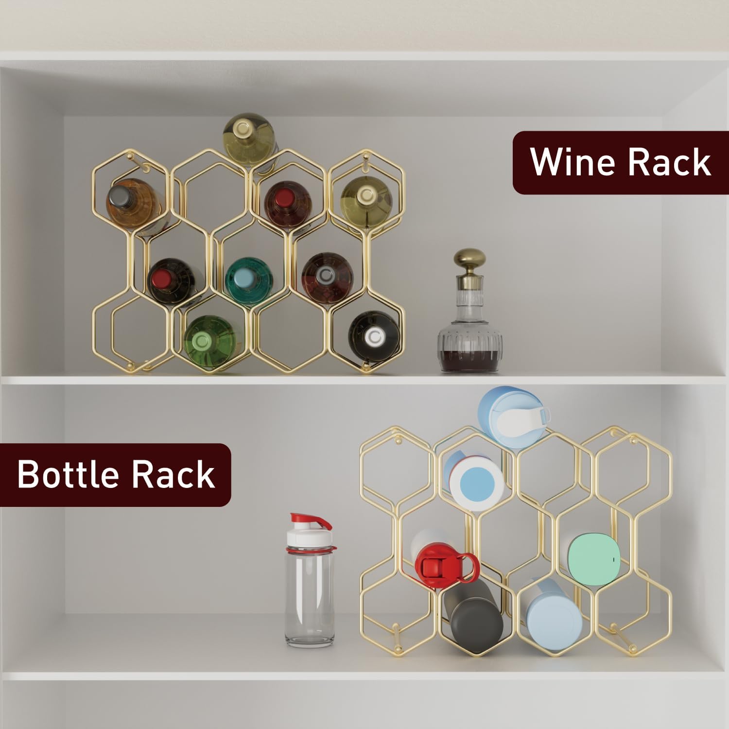 Buruis 14-Bottle Wine Rack with 3 Extra Slots Gold