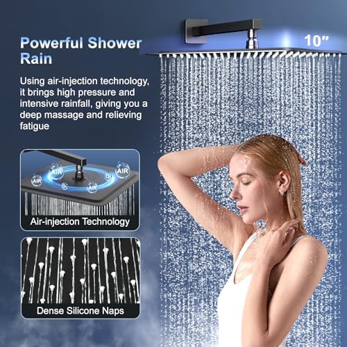 SR SUN RISE 10 Inch Slide Bar Shower Combo Set Matte Black