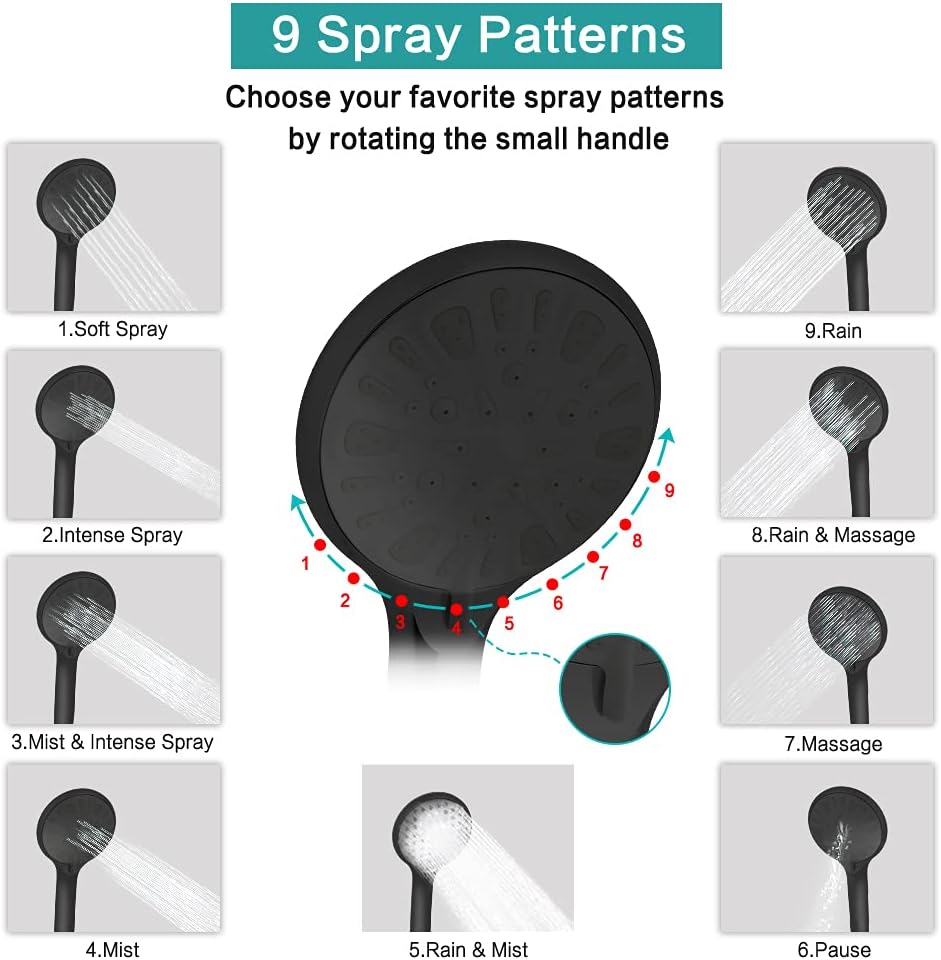 Tudoccy Handheld Shower Head Combo with 11 Extension Arm and 9 Spray Settings