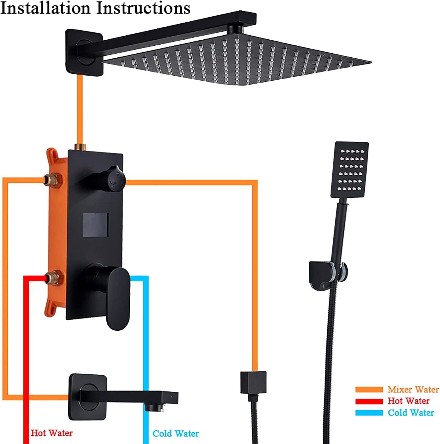 Wall Mounted Matte Black Shower Combo Set with Digital Display 1