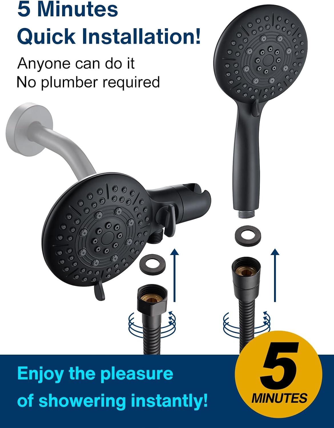 Cobbe 48-Setting 3-Way Shower Head Combo - Black 1
