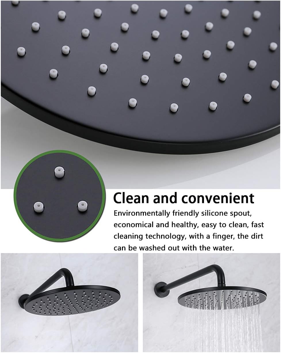 Brass Matte Black Concealed Shower Mixer Set with Rain and Handheld Showers
