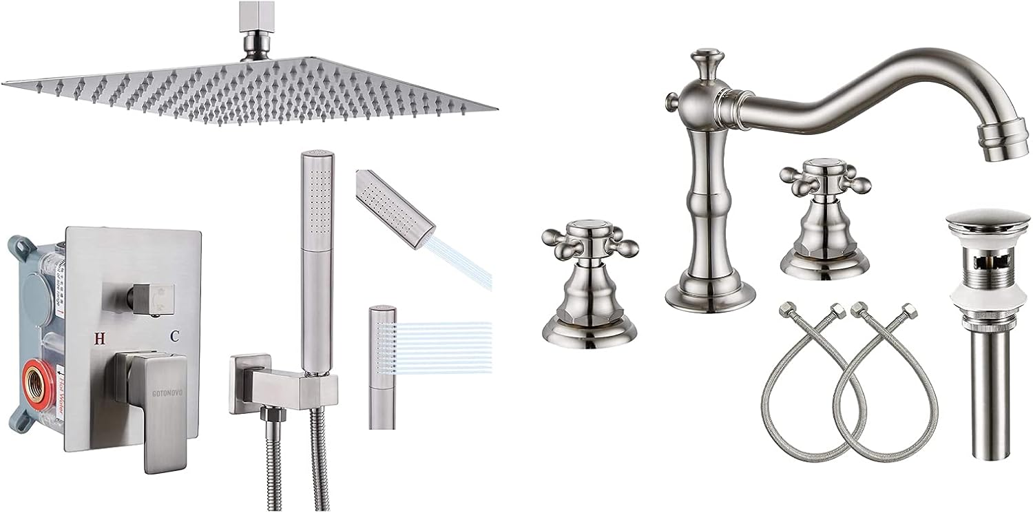 Gotonovo 12 Square Ceiling Mount Shower Faucet with 2-in-1 Handheld