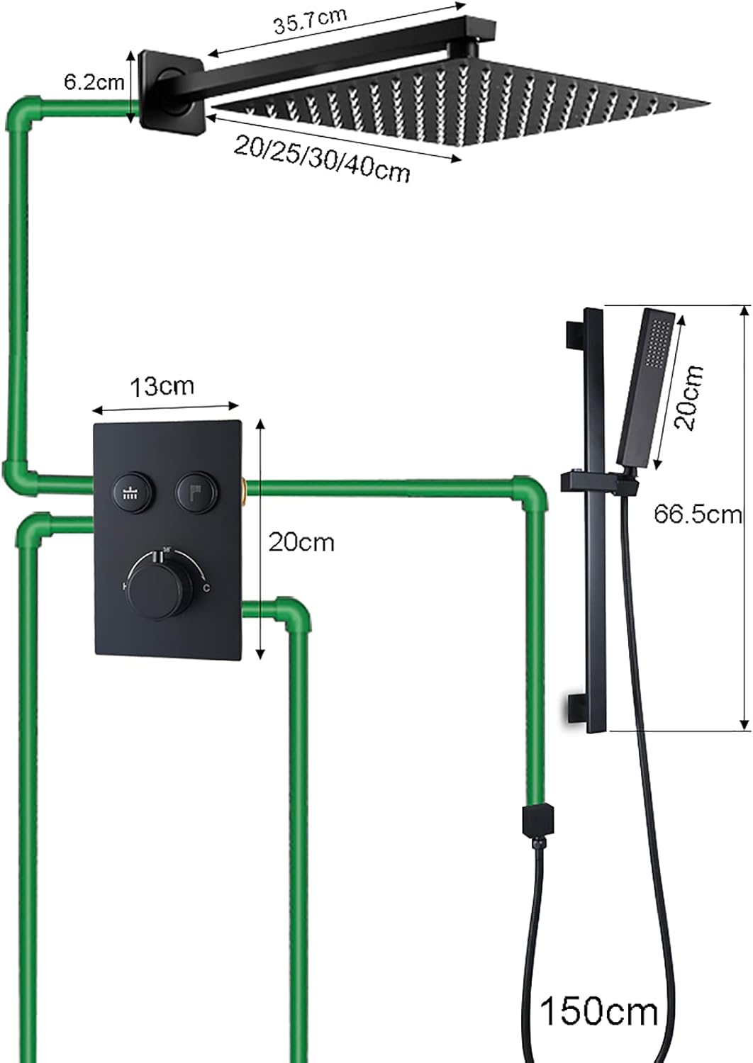 Brass Thermostatic Shower Faucet Set with Rain and Handheld Showers
