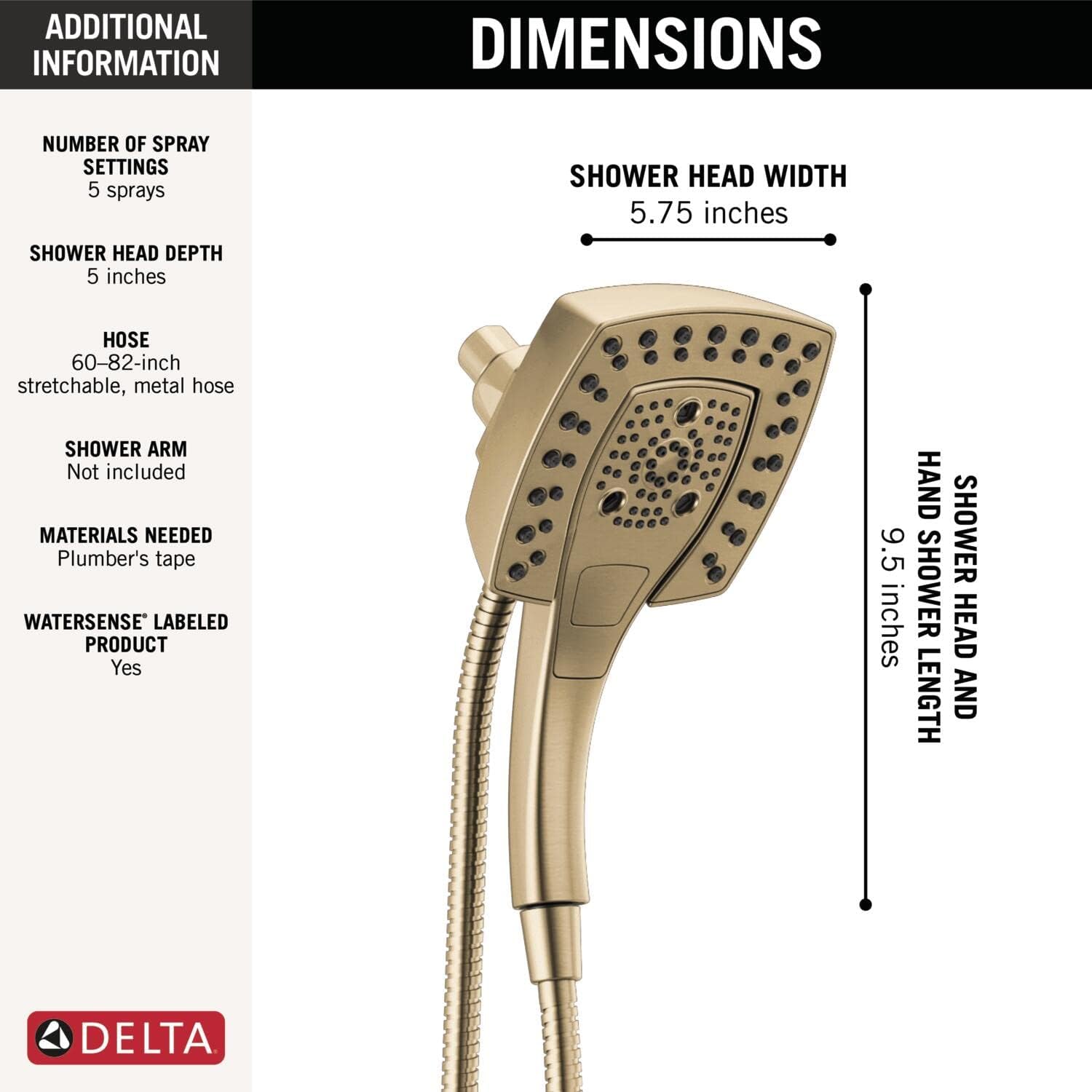 Delta 5-Spray In2ition Dual Shower Head with Handheld Magnetic Docking