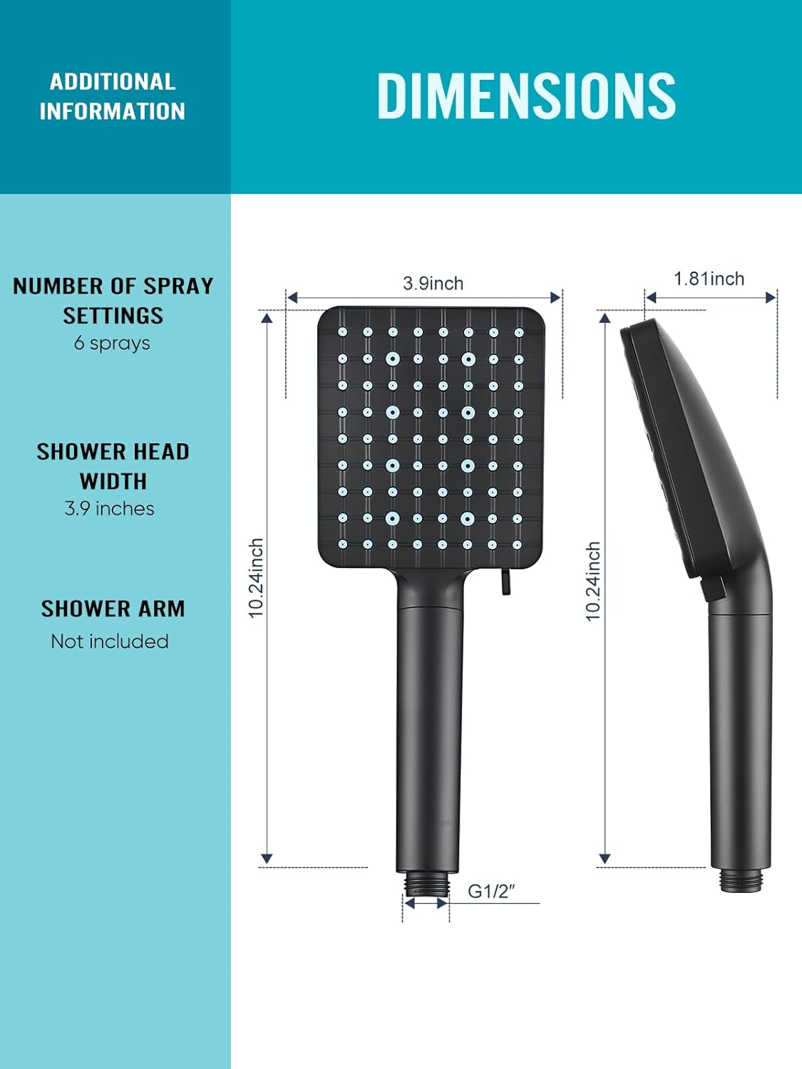Cobbe Matte Black Handheld Shower Head with 6 Spray Modes