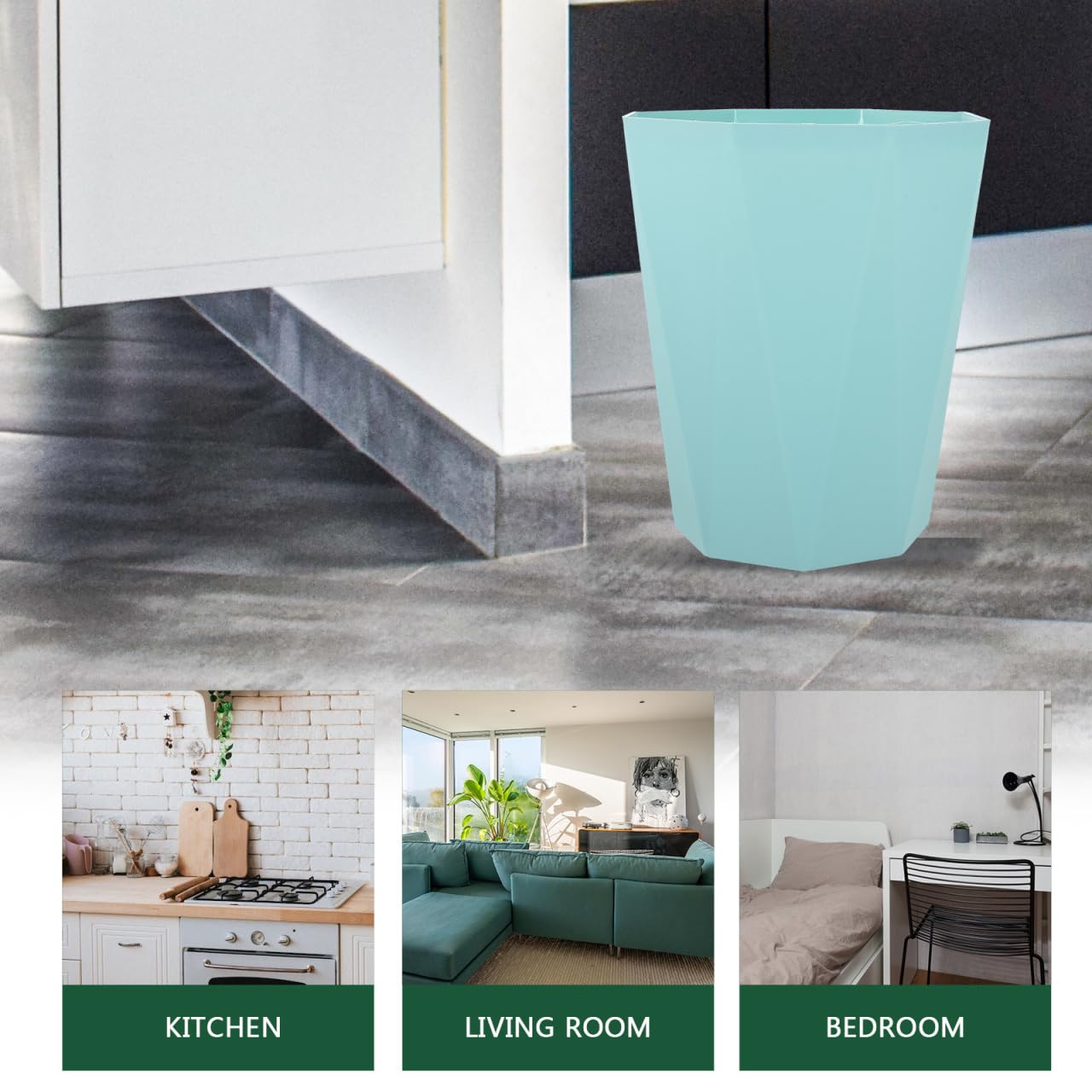 Tofficu Emerald Green 5L Trash Can with Diamond Pattern