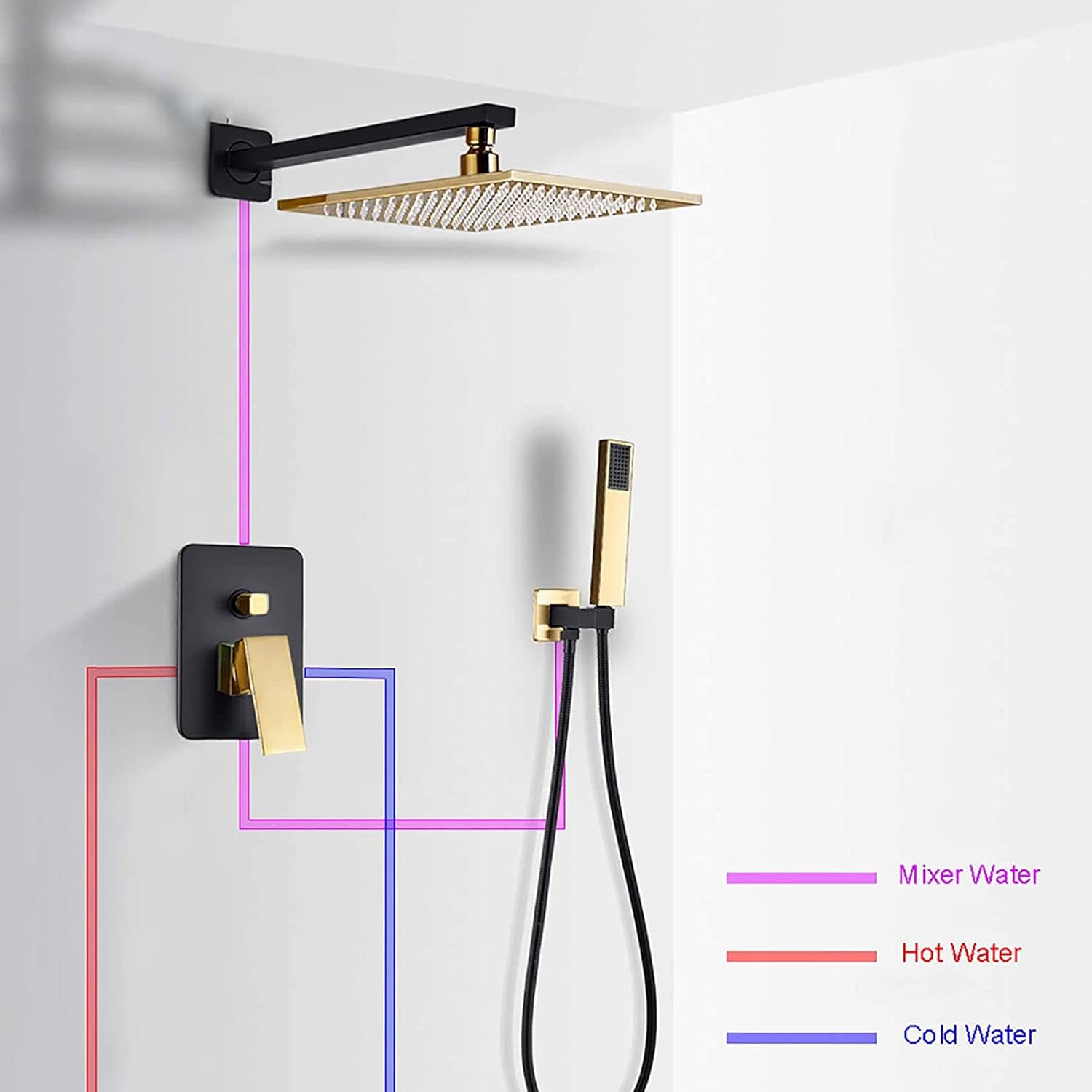 Black Gold Rain Shower System with Handheld 1