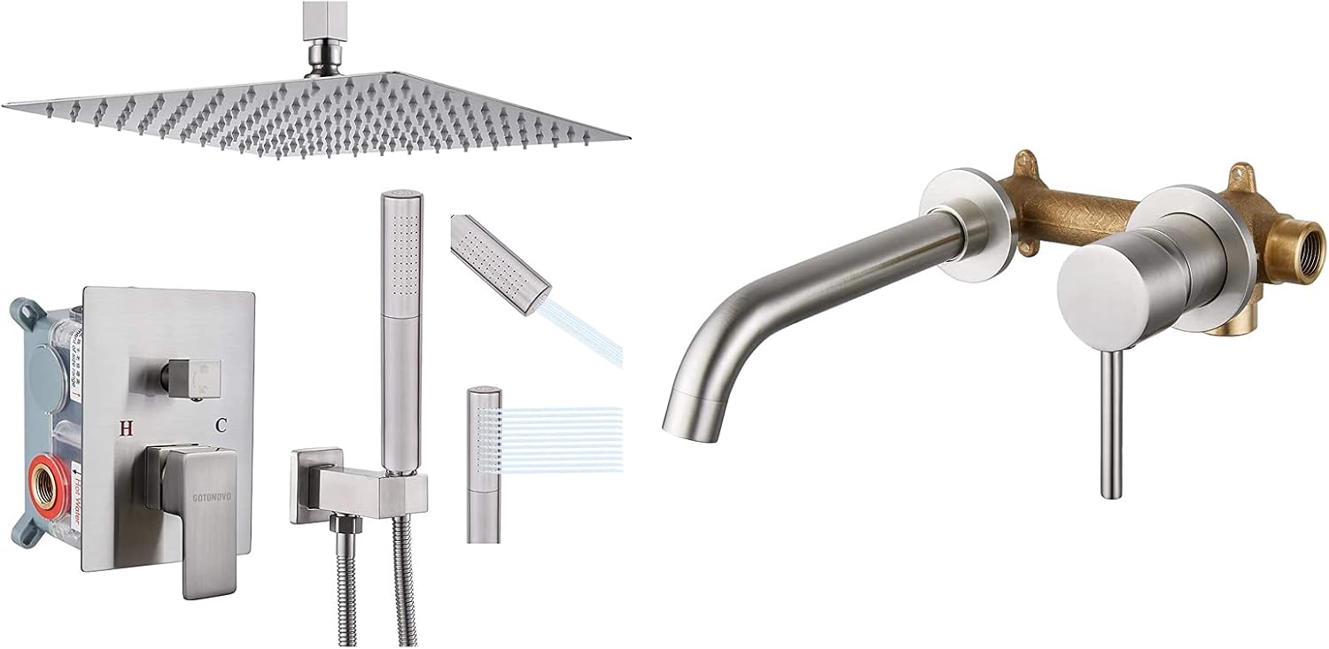 Ceiling Mount Shower Faucet with 12 Square Showerhead and Handheld