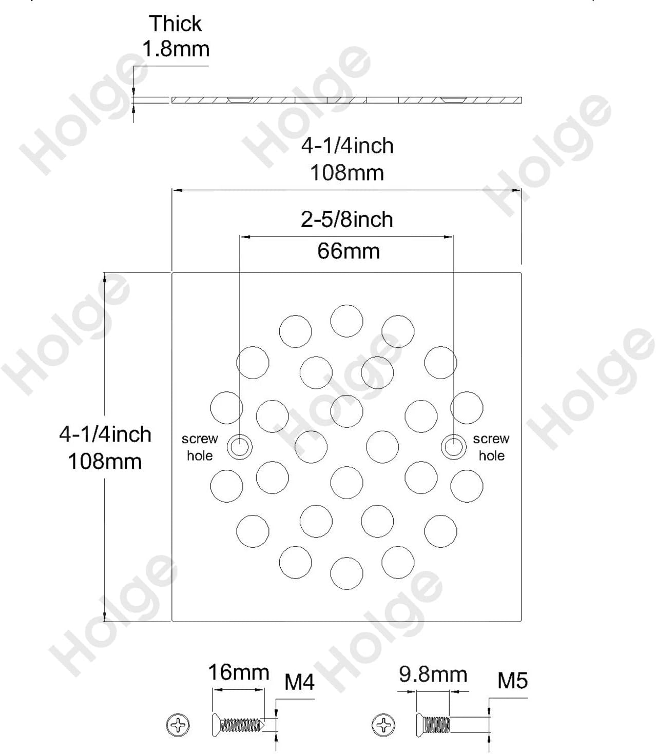 Holge Square 4-14 Inch Screw-in Floor Drain Cover Replacement
