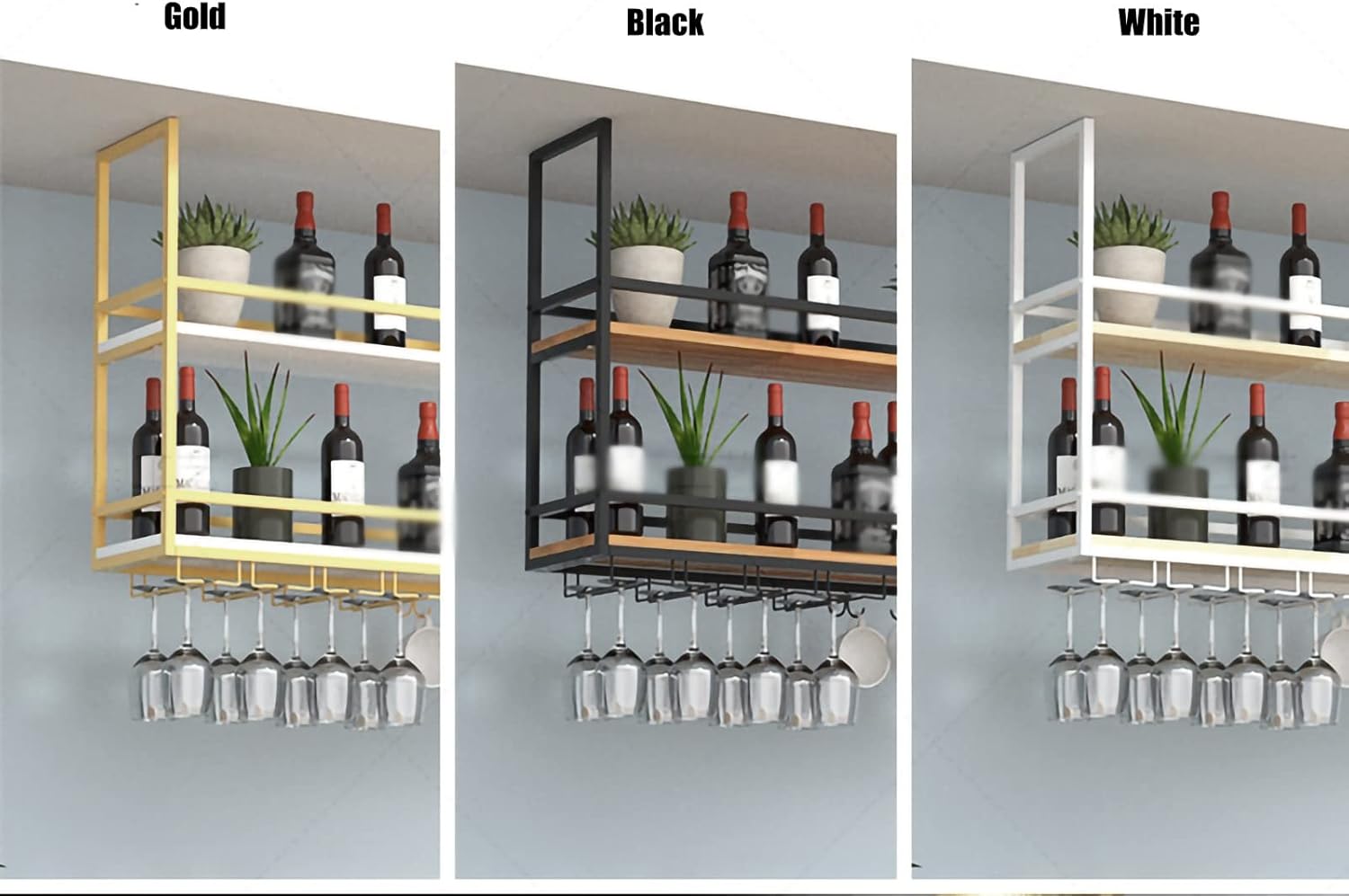ZJDYDY 2 Tier Ceiling Wine Rack with Stemware Holder and Guard Rail