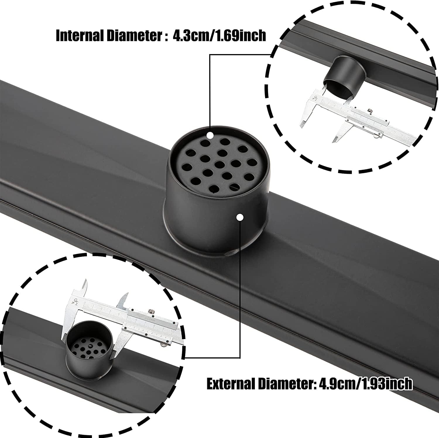 12 Inch Linear Shower Drain with Matte Black Hair Strainer 1