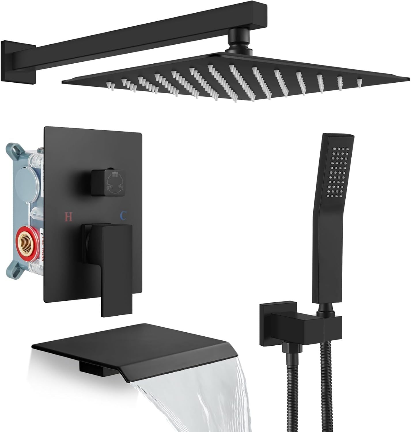 Gotonovo 10 Inch Rain Shower Faucet System with Matte Black Finish