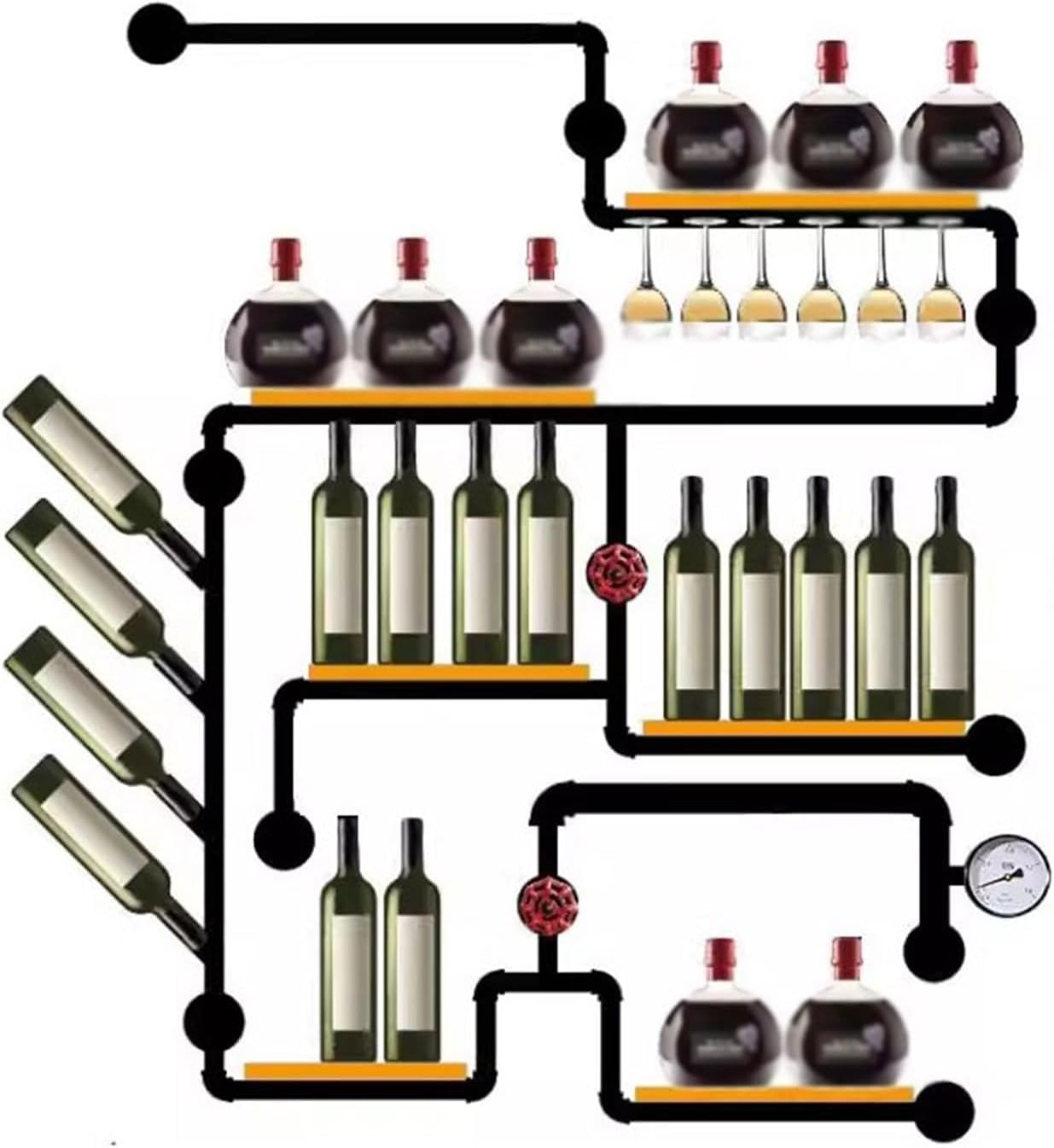 GRFIT Wall-Mounted Wine Rack Industrial Style Iron Decorative Shelf