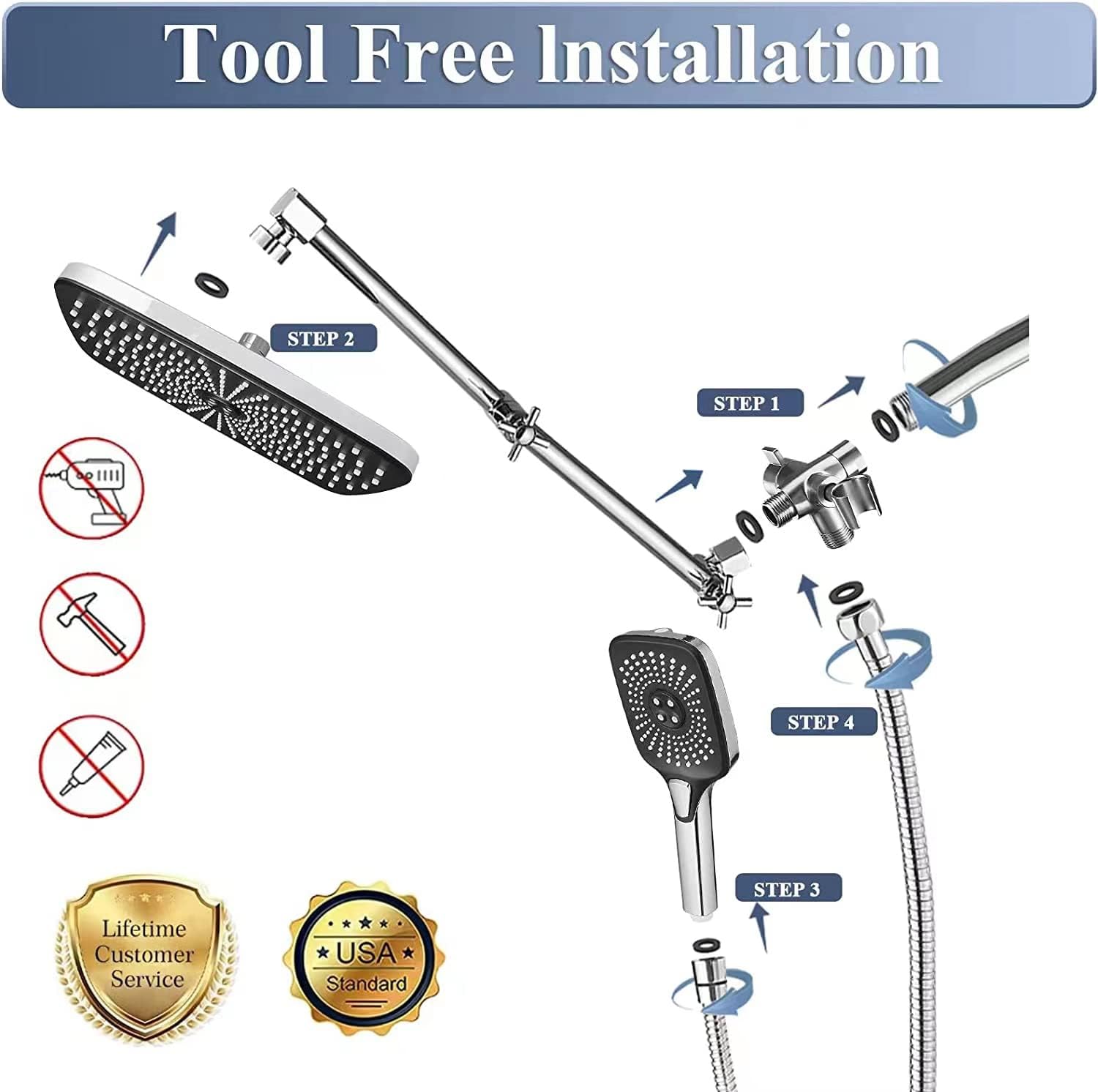 Jcrob 12 Inch Rain Shower Head Combo with Handheld and 3-Way Diverter