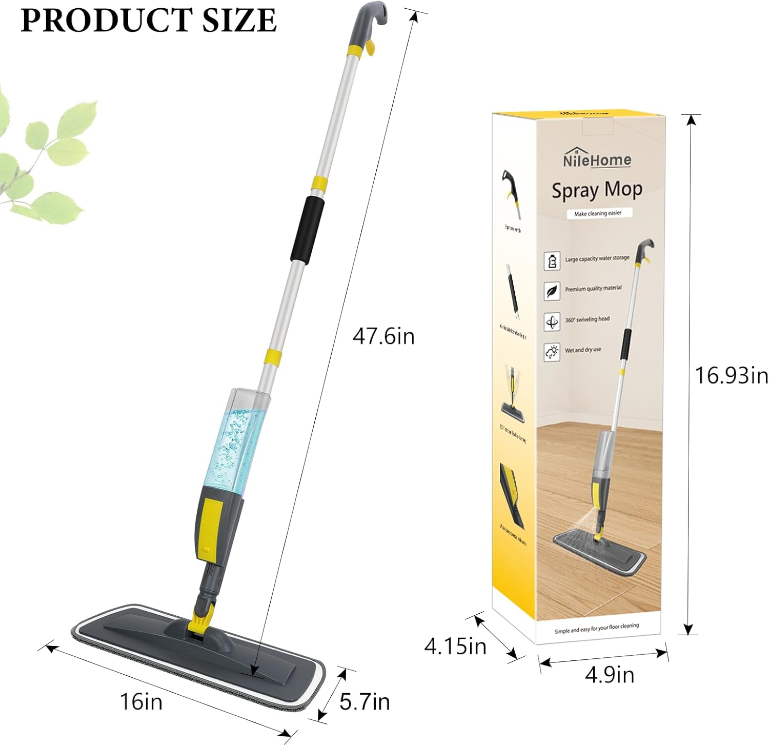 NileHome Spray Mop with 3 Pads and Refillable Bottle