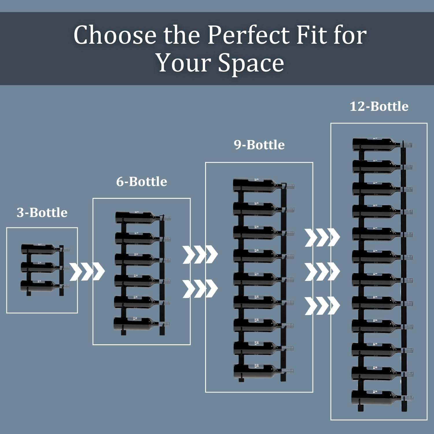 Wine Stack 6-Bottle Black Metal Wall Wine Rack