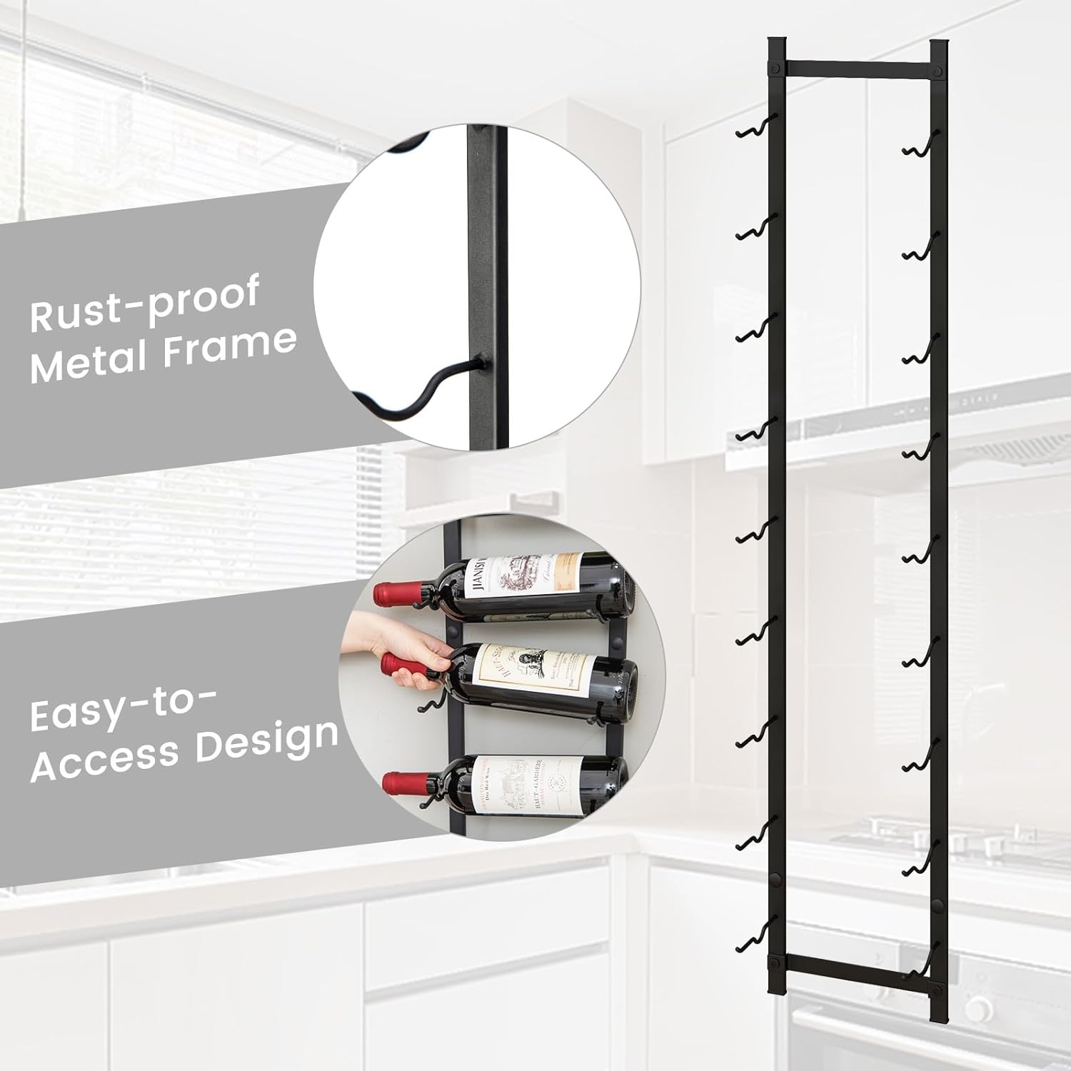 GOFLAME Wall-Mounted Wine Rack for 9 Bottles
