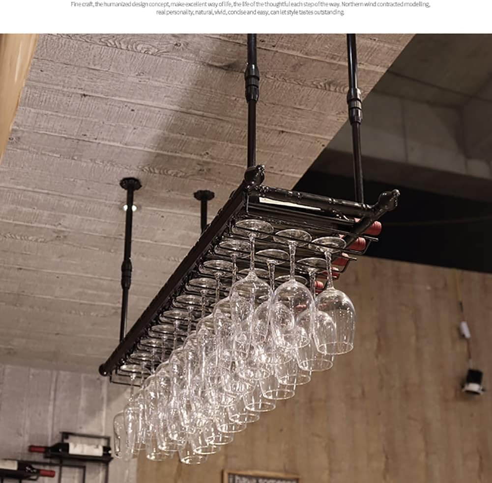 ZJDYDY Wall-Mounted Wine Rack Black Metal Frame with Adjustable Stemware Shelf