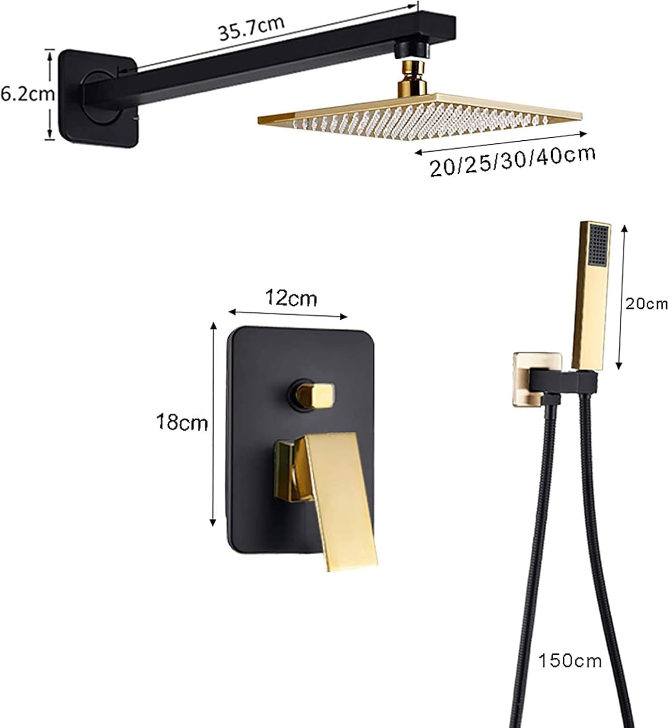 Black Gold Rain Shower System with Handheld 1