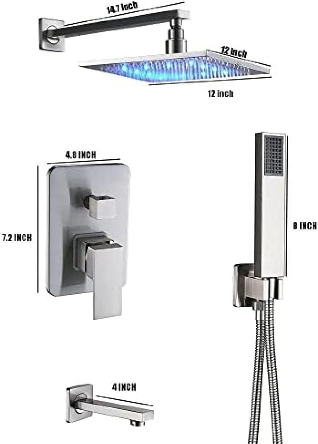 TECKI 12 Inch Brushed Nickel Rainfall Shower Faucet Set