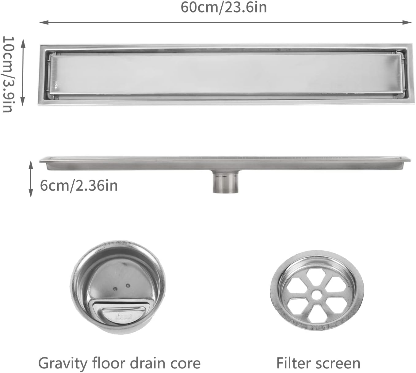 Awagas Linear Shower Drain 24 Inch 304 Stainless Steel
