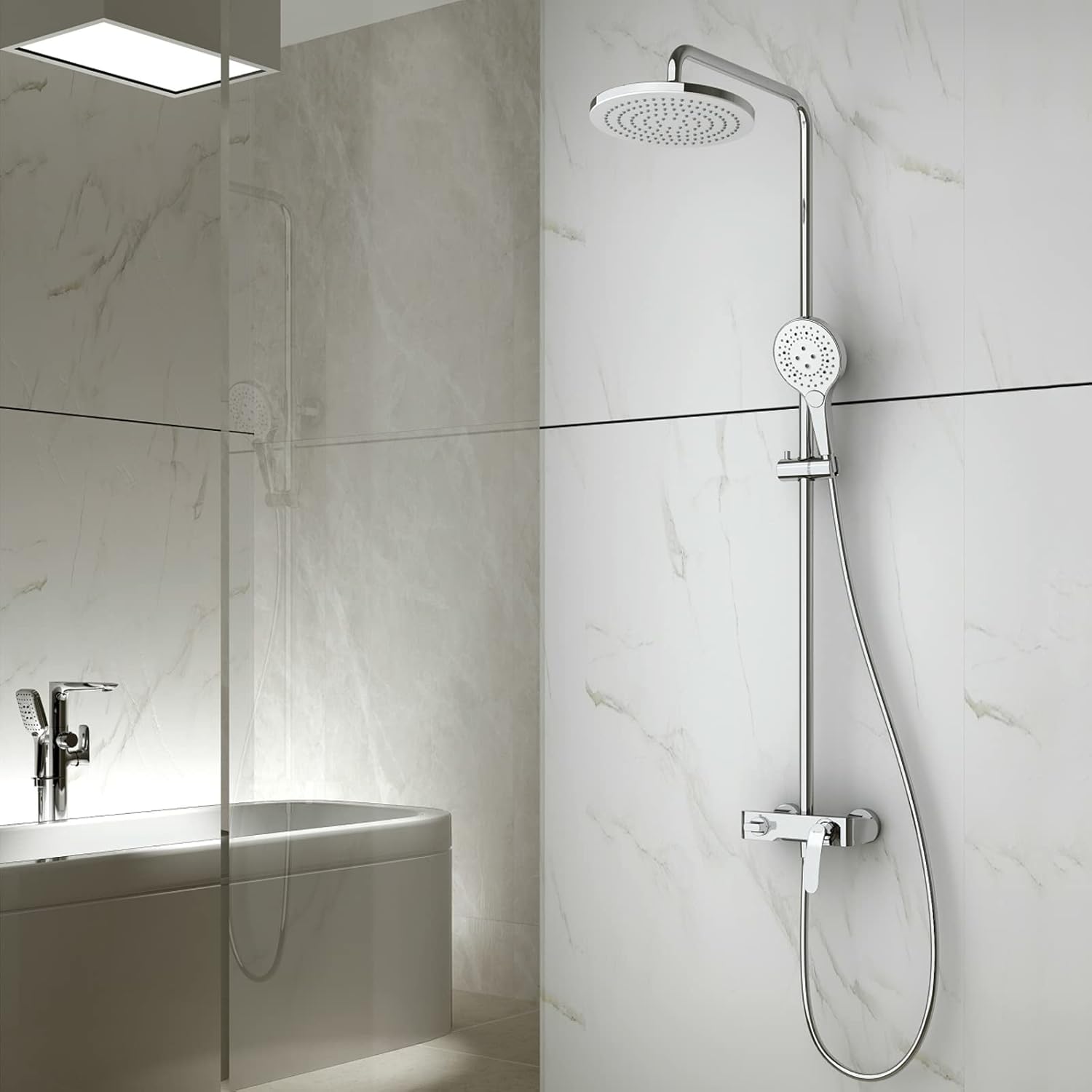uhyOHF Round Shower Head 3-Mode Handheld System
