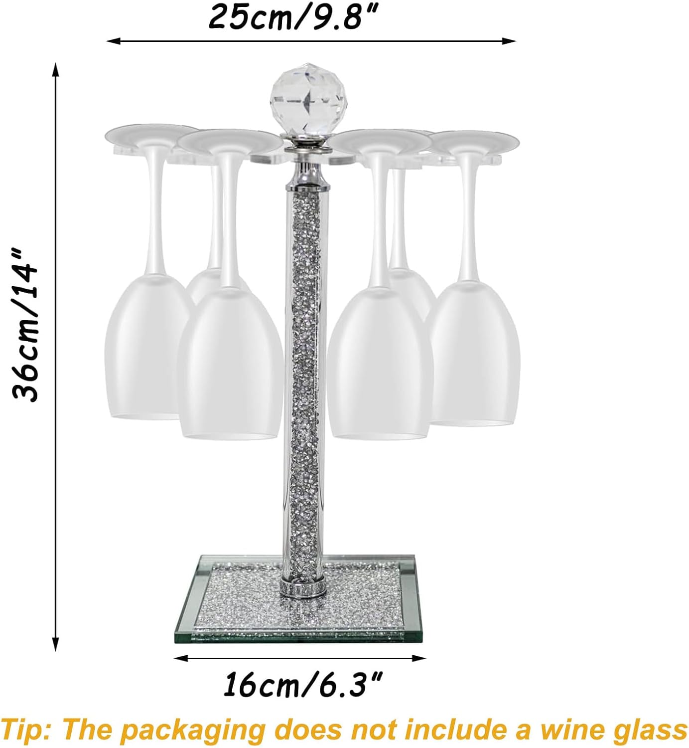 Crystal Wine Glass Holder with 6 Hooks and Crushed Diamonds