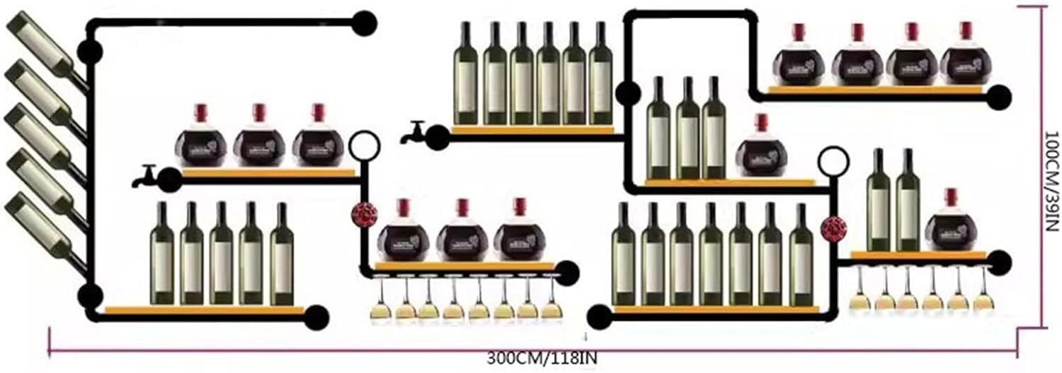 Industrial Style Wall-Mounted Wine Rack with Iron Pipe and Wood Panels