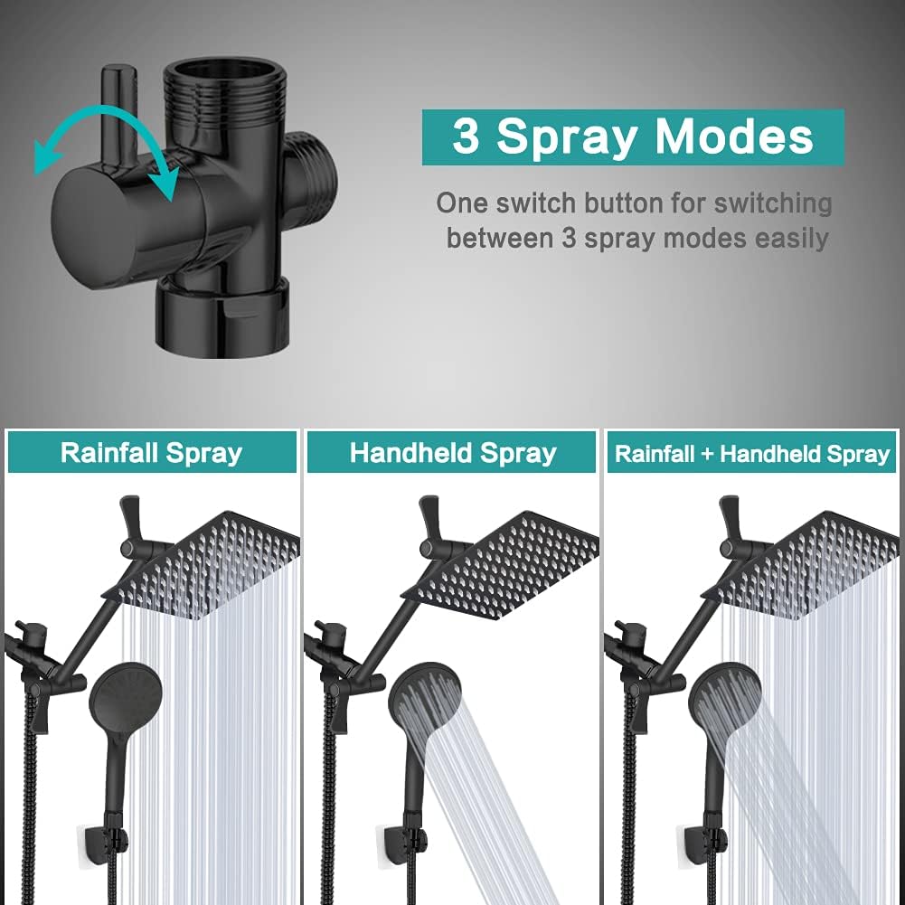 Tudoccy Handheld Shower Head Combo with 11 Extension Arm and 9 Spray Settings