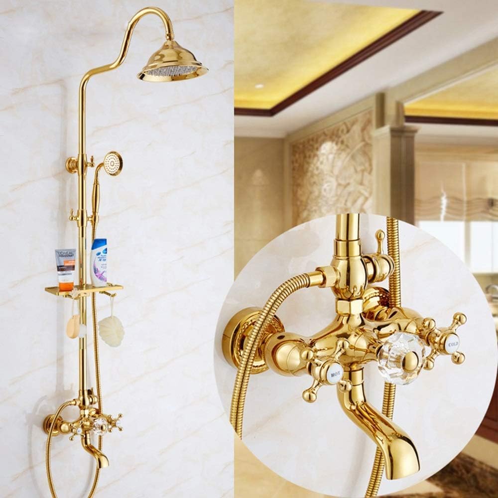 LASEVE UpScale 7 Way Crystal Ball Copper Shower Faucet Set