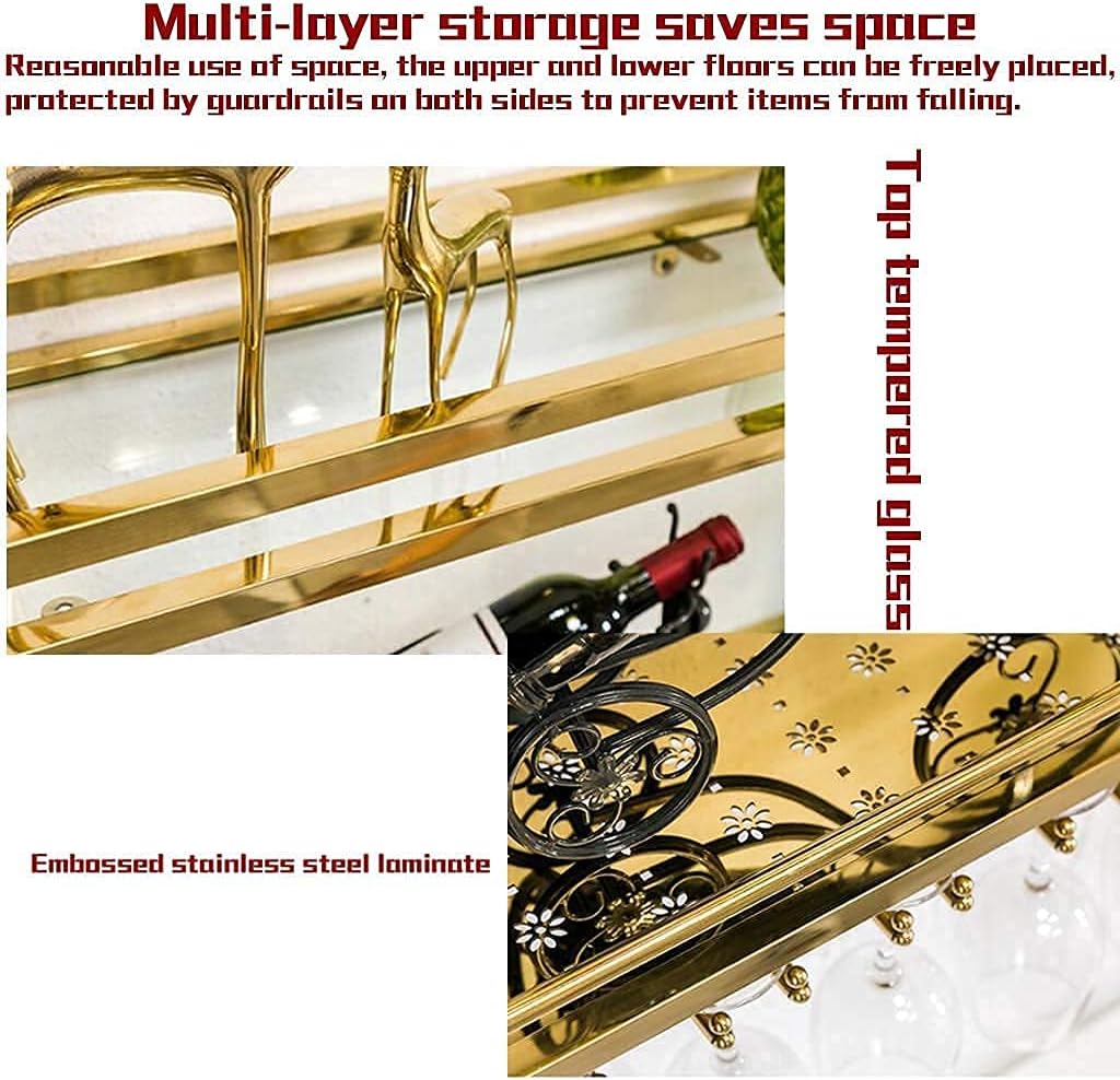 Stainless Steel Wall-Mounted Wine Rack 2-Layer Gold Brushed