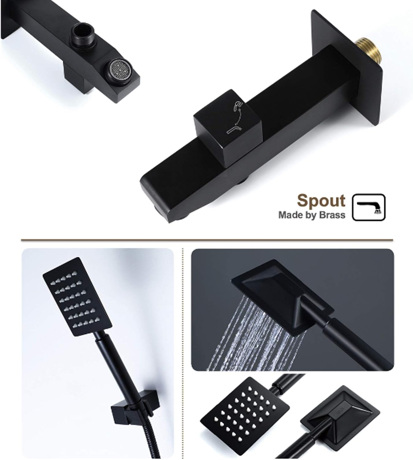 Rain Shower System with 10 Inch Square Head and Body Jets